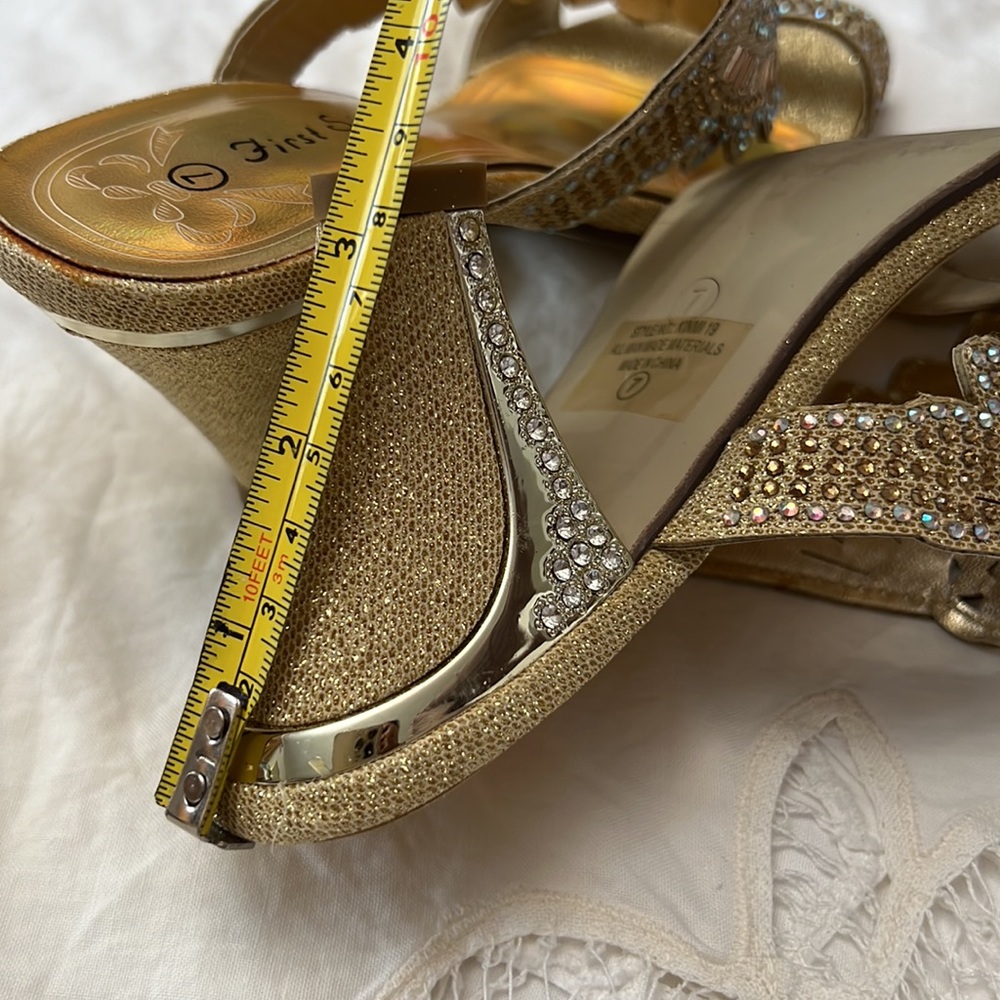 First Sight Gold Rhinestone Sandals - Picture 6 of 11